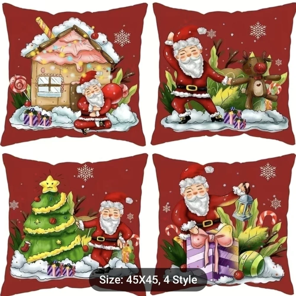 New 1pc, Christmas Square Cushion Cover, Santa Reindeer Gift  18